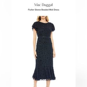 MAC DUGGAL: FLOUNCE SLEEVE MIDI DRESS (Midnight)